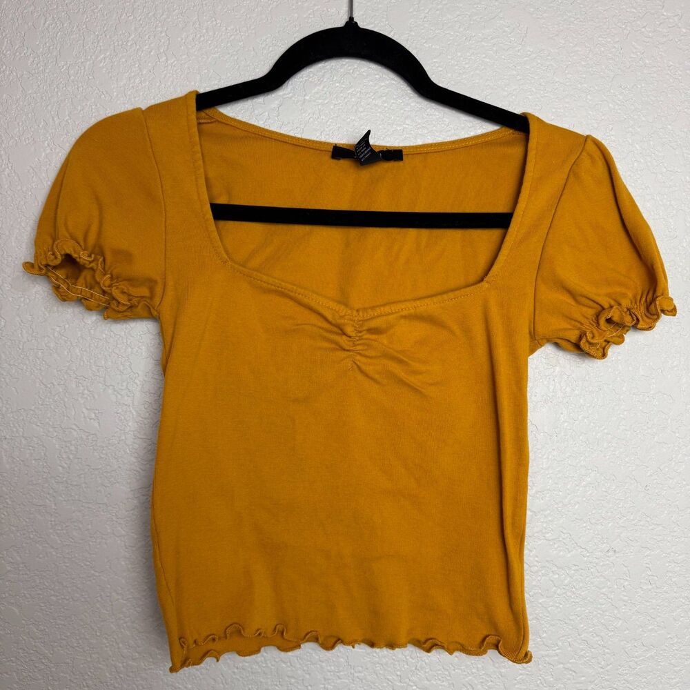 Mustard Yellow Square Neck Short Sleeve Top